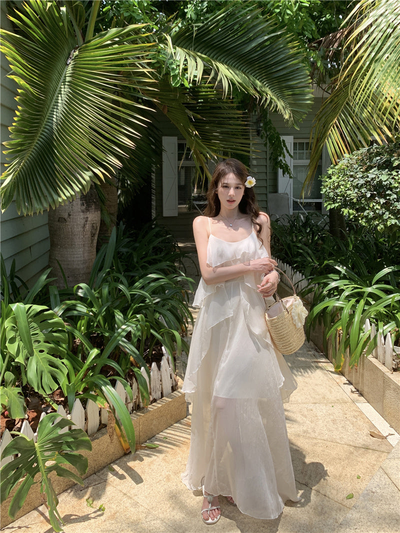 Seaside holiday chiffon ruffled suspender dress ED0413