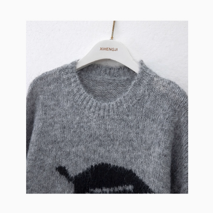 Mohair cherry embroidered crew neck sweater  ED0447