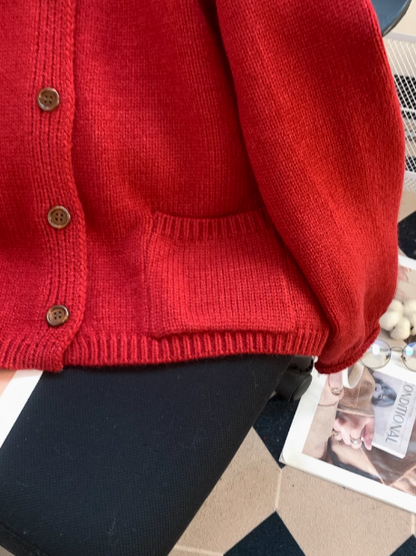 Vintage Embroidered Crew neck Loose Cardigan Sweater  ED0448