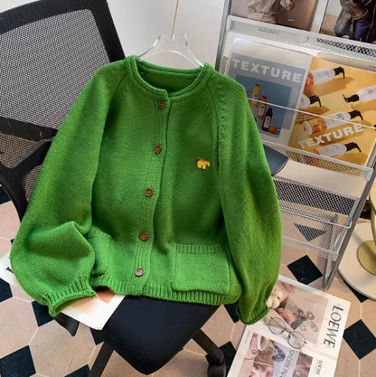 Vintage Embroidered Crew neck Loose Cardigan Sweater  ED0448