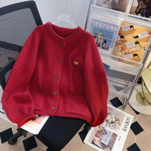 Vintage Embroidered Crew neck Loose Cardigan Sweater  ED0448