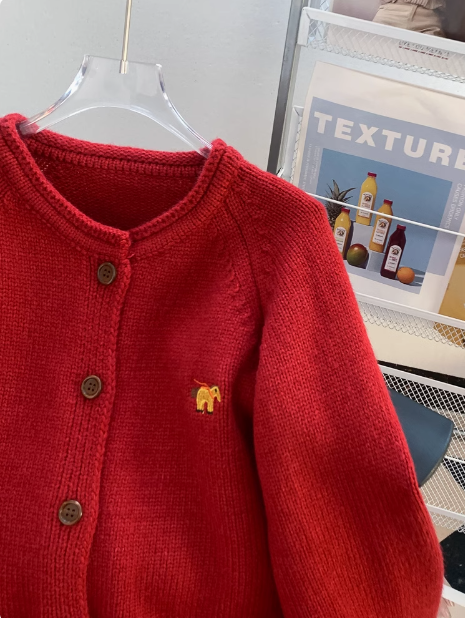 Vintage Embroidered Crew neck Loose Cardigan Sweater  ED0448