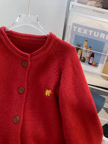 Vintage Embroidered Crew neck Loose Cardigan Sweater  ED0448