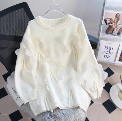Sweet 3D Petal Round Neck Thick Sweater  ED0449