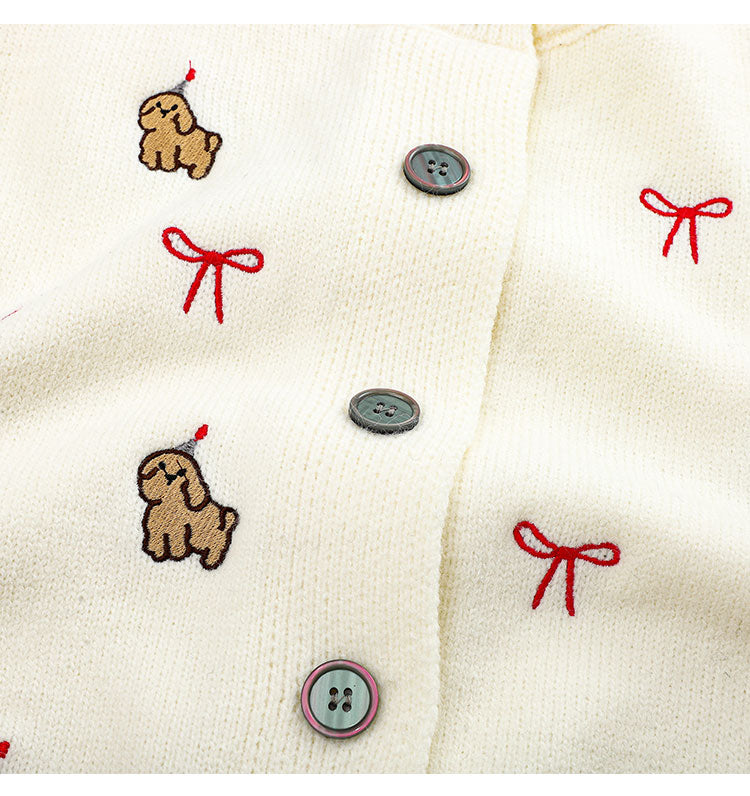 Lazy style dog embroidered knitted cardigan  ED0451