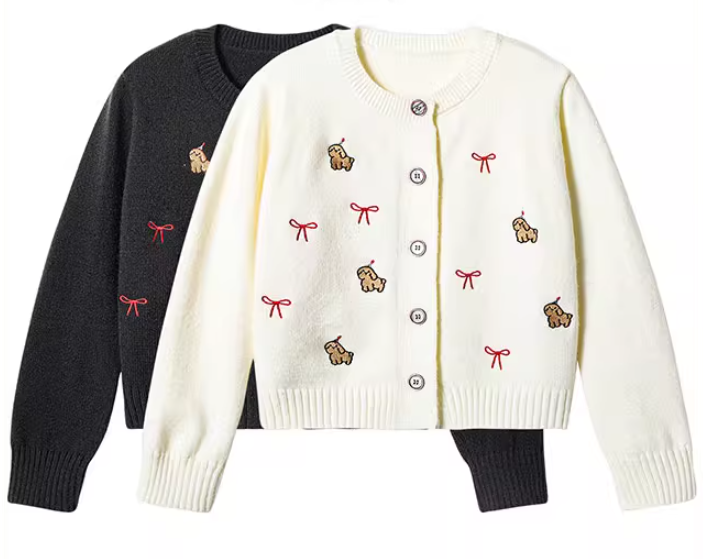 Lazy style dog embroidered knitted cardigan  ED0451