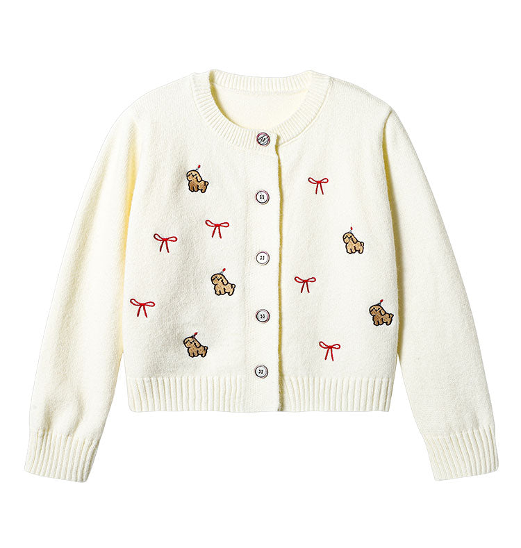 Lazy style dog embroidered knitted cardigan  ED0451
