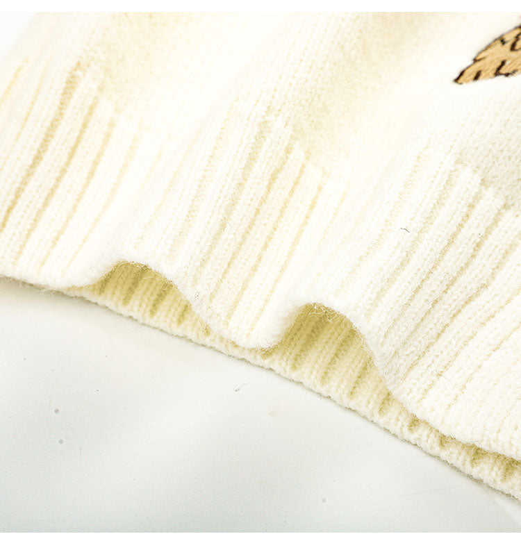 Lazy style dog embroidered knitted cardigan  ED0451