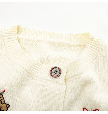 Lazy style dog embroidered knitted cardigan  ED0451