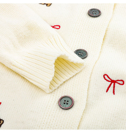 Lazy style dog embroidered knitted cardigan  ED0451