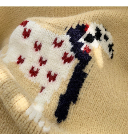 Korean style puppy embroidery round neck contrast color sweater  ED0455