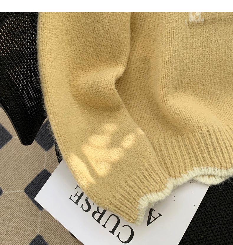 Korean style puppy embroidery round neck contrast color sweater  ED0455