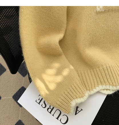 Korean style puppy embroidery round neck contrast color sweater  ED0455