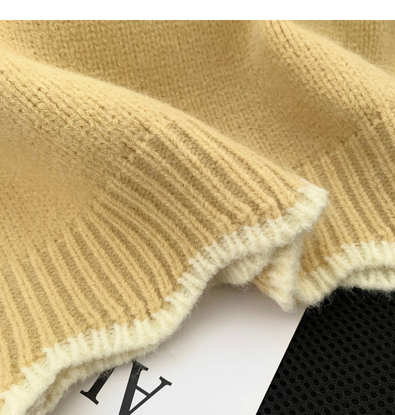 Korean style puppy embroidery round neck contrast color sweater  ED0455