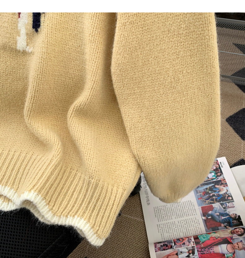 Korean style puppy embroidery round neck contrast color sweater  ED0455