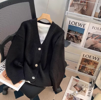 Korean style gentle V-neck loose outer wear knitted cardigan  ED0458