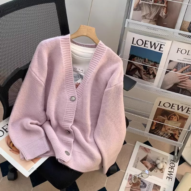 Korean style gentle V-neck loose outer wear knitted cardigan  ED0458