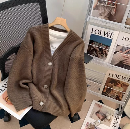 Korean style gentle V-neck loose outer wear knitted cardigan  ED0458