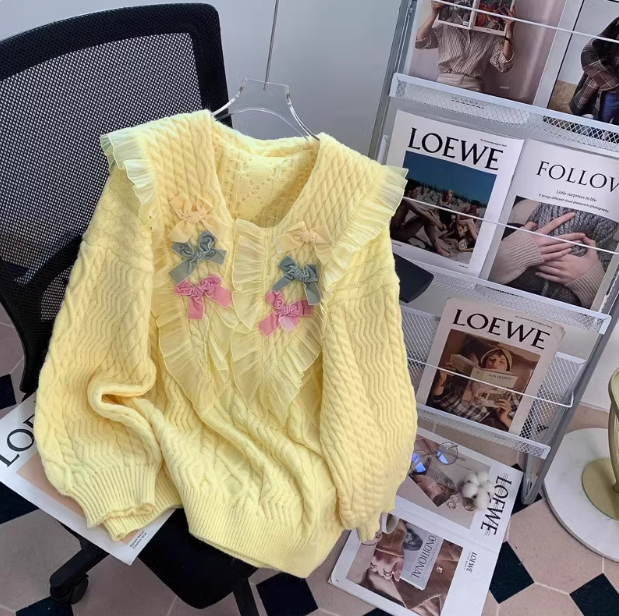 Sweet pink baby collar bow round neck pullover sweater ED0460