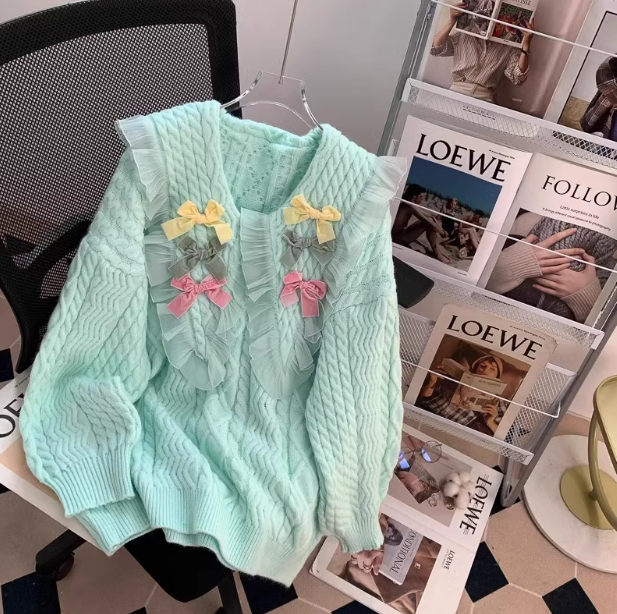 Sweet pink baby collar bow round neck pullover sweater ED0460