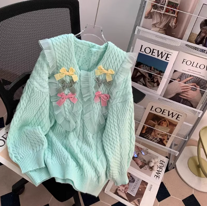 Sweet pink baby collar bow round neck pullover sweater ED0460