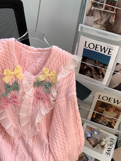 Sweet pink baby collar bow round neck pullover sweater ED0460