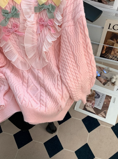 Sweet pink baby collar bow round neck pullover sweater ED0460