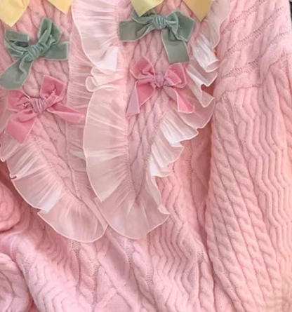 Sweet pink baby collar bow round neck pullover sweater ED0460