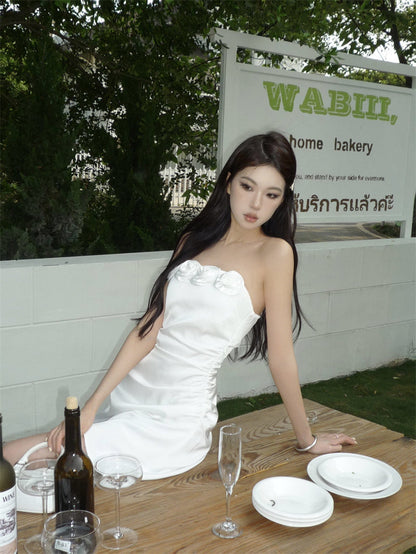 Three-dimensional flower tube top A-line slim dress ED0462