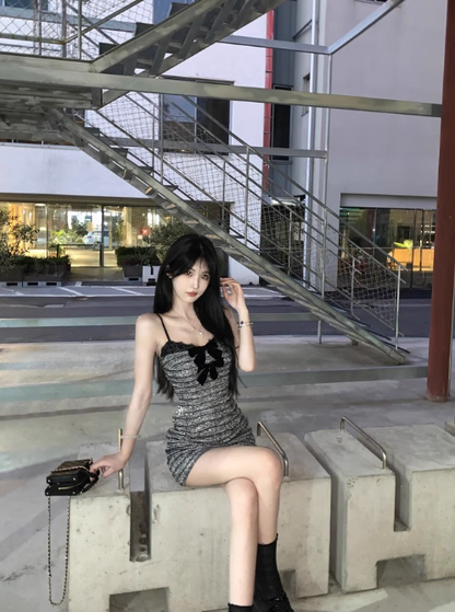 Chanel style bow slim suspender hip skirt ED0463