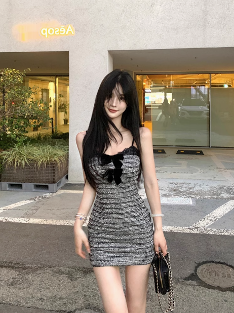 Chanel style bow slim suspender hip skirt ED0463