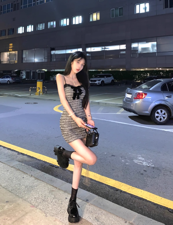 Chanel style bow slim suspender hip skirt ED0463