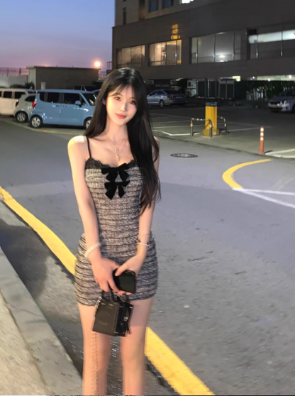 Chanel style bow slim suspender hip skirt ED0463