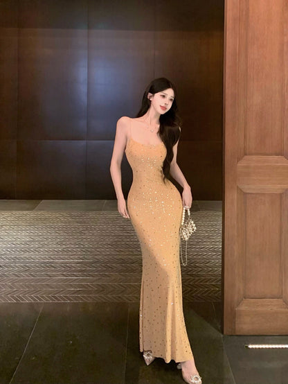 Heavy diamond sequin sexy suspender-covering long skirt ED0467