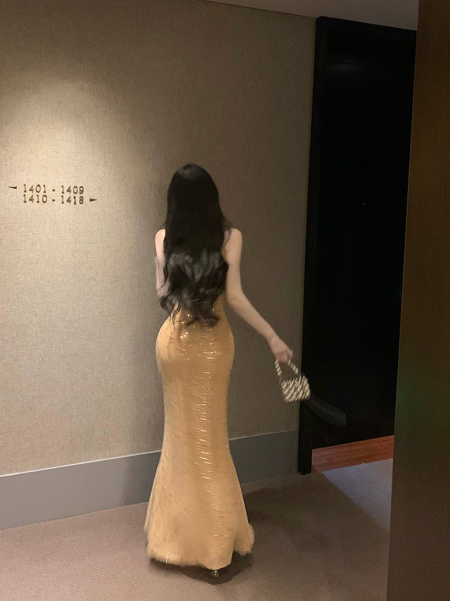 Heavy diamond sequin sexy suspender-covering long skirt ED0467