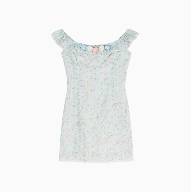 French tea break gentle floral small flying sleeve square neck dress ED0468