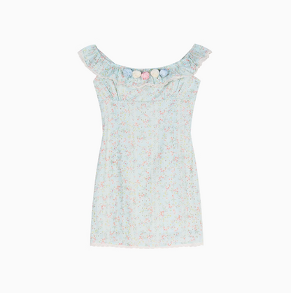 French tea break gentle floral small flying sleeve square neck dress ED0468