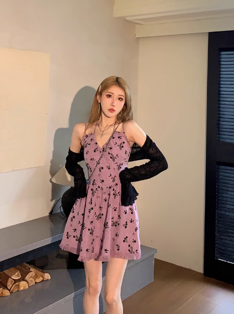 Sweet and hot girl style floral tassel halter dress ED0472