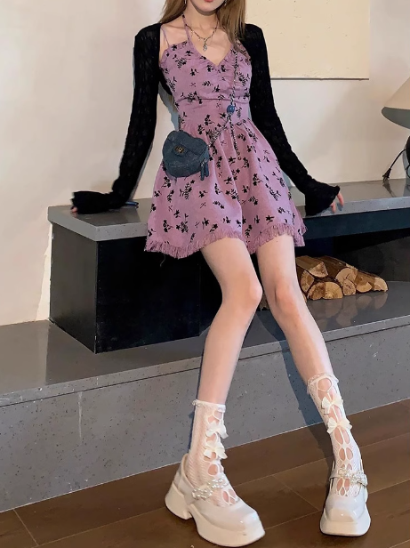 Sweet and hot girl style floral tassel halter dress ED0472