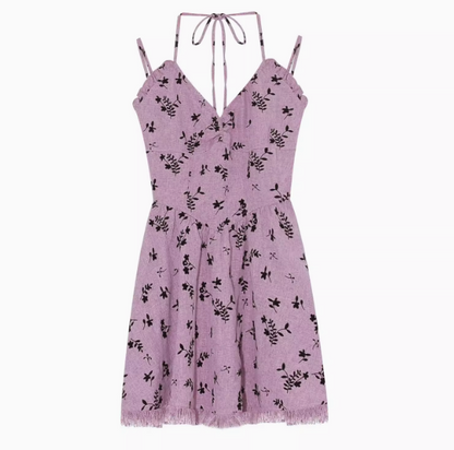 Sweet and hot girl style floral tassel halter dress ED0472