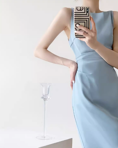 French blue sleeveless short suspender skirt ED0473