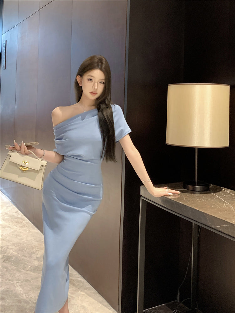 Temperament sexy slim off-shoulder short-sleeved dress ED0476