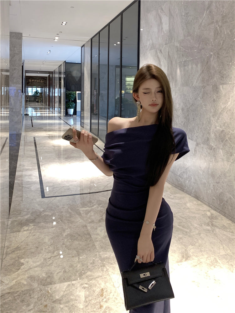 Temperament sexy slim off-shoulder short-sleeved dress ED0476