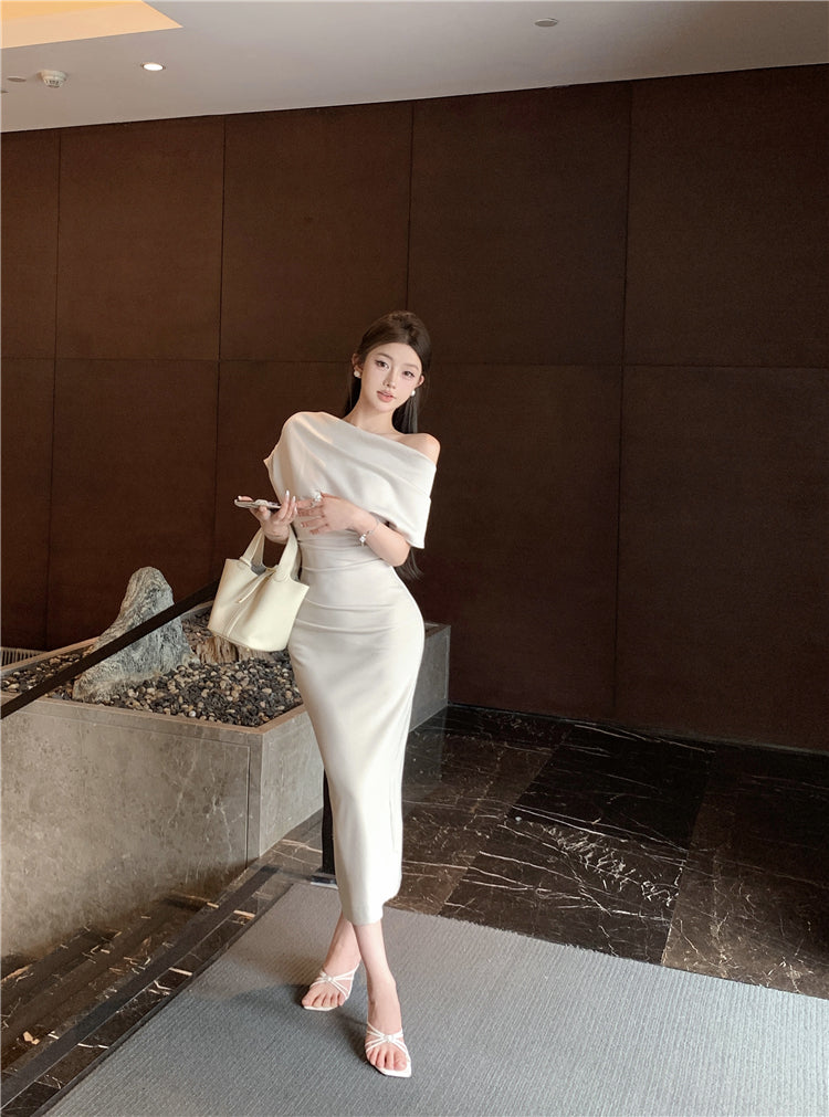 Temperament sexy slim off-shoulder short-sleeved dress ED0476