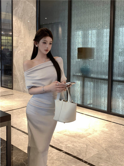 Temperament sexy slim off-shoulder short-sleeved dress ED0476