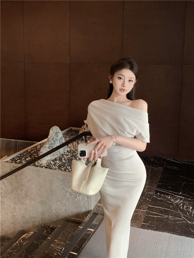 Temperament sexy slim off-shoulder short-sleeved dress ED0476