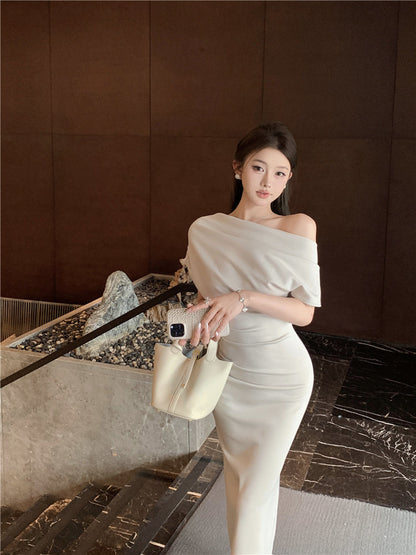 Temperament sexy slim off-shoulder short-sleeved dress ED0476