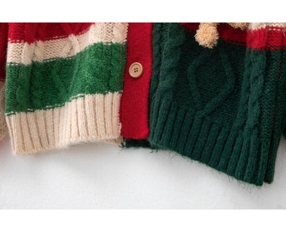 Red Christmas Colorblock Love Bear Cardigan ED0477