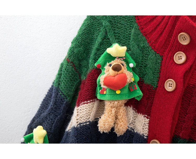 Red Christmas Colorblock Love Bear Cardigan ED0477