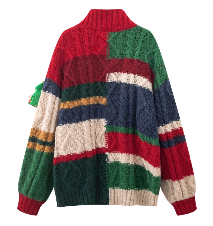 Red Christmas Colorblock Love Bear Cardigan ED0477